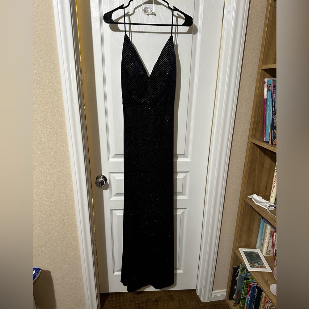 Blue Velvet Backless Formal Dress
